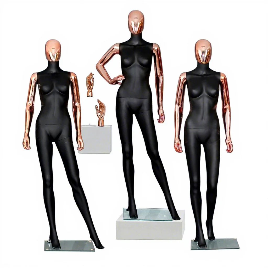 Boutique Window Lady Weibliche Schaufenster puppen Gold Schwarz Fiberglas Ganzkörper Display Frauen Schaufenster puppen Weiblich mit Ständer Boutique Window Lady Weibliche Schaufenster puppen Gold Schwarz Fiberglas Ganzkörper Display Frauen Schaufenster puppen Weiblich mit Ständer