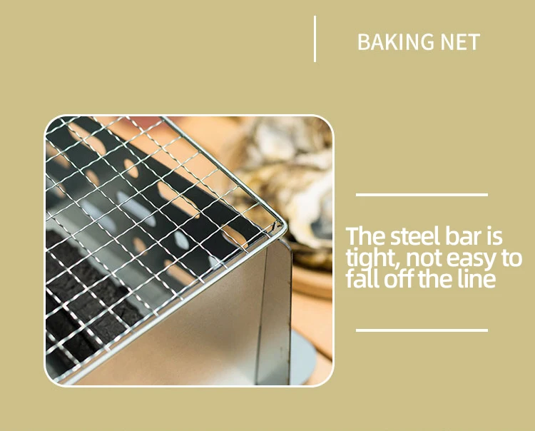 Custom Brand Family Party Enlarge Galvanized Tote Bag Portable Folding Outdoor Camping Barbecue Bbq Grill Mesh Net Rack