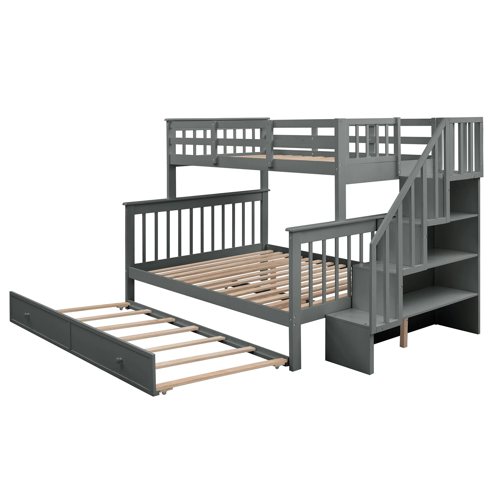 Modern Design Solid Wood Storage Children Three Bunk Bed Child Bed Triple Bunk Bed