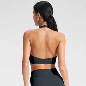 Women's XL Plus Size Breathable Gym Fitness Yoga Sports Bra Lightweight Removable Pads Halter Active Medium Support Crystal