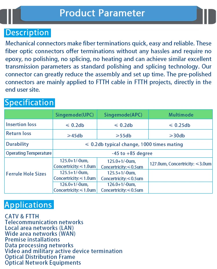 Mechanical Fiber Optic Connector 001 Sc/apc Sc/upc Fast Connector Quick ...