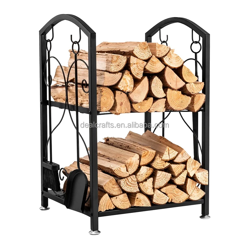28" Firewood Rack Indoor 5 Pieces With Fireplace Tools Outdoor Firewood