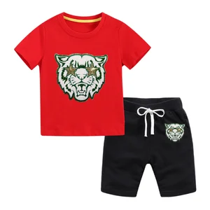 Customizable Summer New Style Boys Clothing Sets Solid Casual Tiger Pattern T-shirts Shorts Two Pieces Set