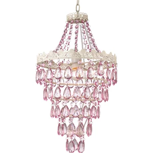 Factory Wholesale Water Drop Decorative  Acrylic Triangle Pendant Light Lantern Lamp  Pink  Crystal Chandelier