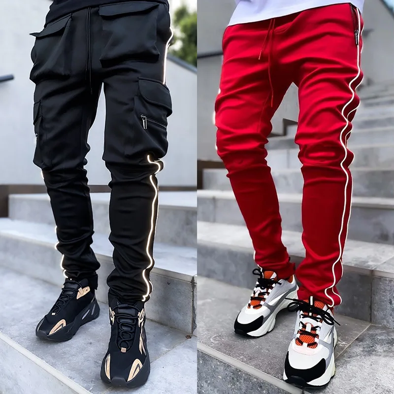 Custom Slim Fit Flare Cargo Pants 3m Reflective Stacked Sweatpants