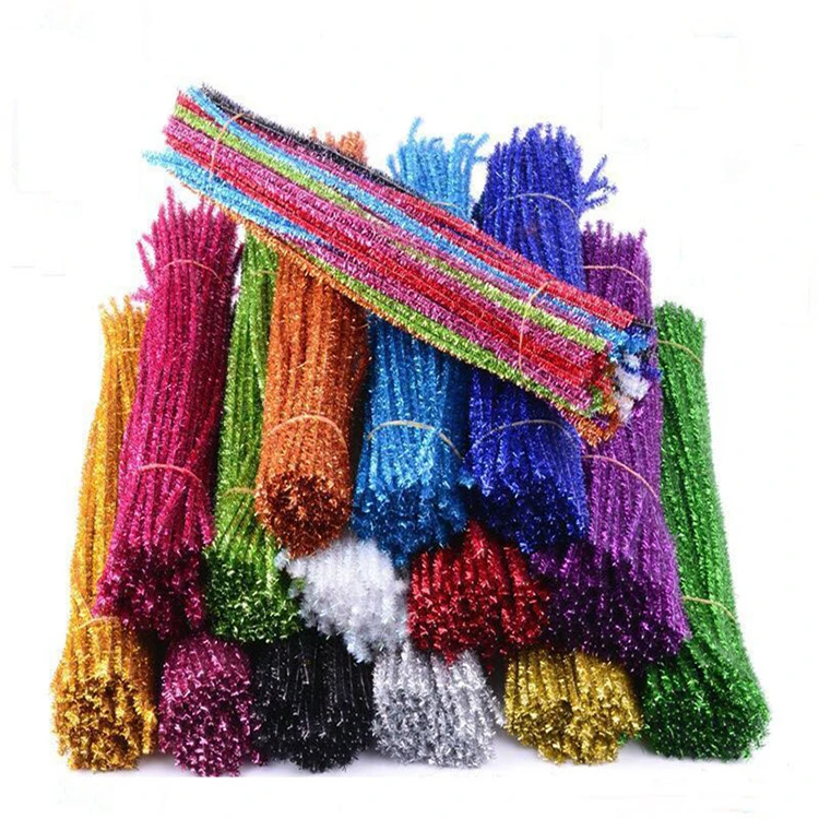 Assorted Color DIY Art Pipe Cleaners and Chenille Stems Unisex Soft Craft Supplies with Plastic Handle for Kids' Crafting