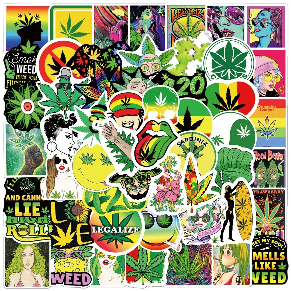 100 pcs Smoking Sticker Pack Weed Leaf 420 Trippy Cannabis Stoner Green  Decal