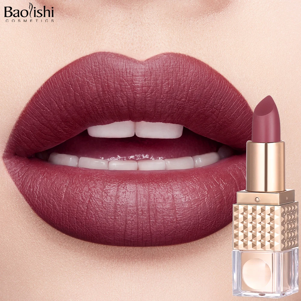 BAOLISHI Custom Private Label Matte Lipstick in Gold Tube Lasting Waterproof Moisturizing Gel Natural Organic Vegan Makeup