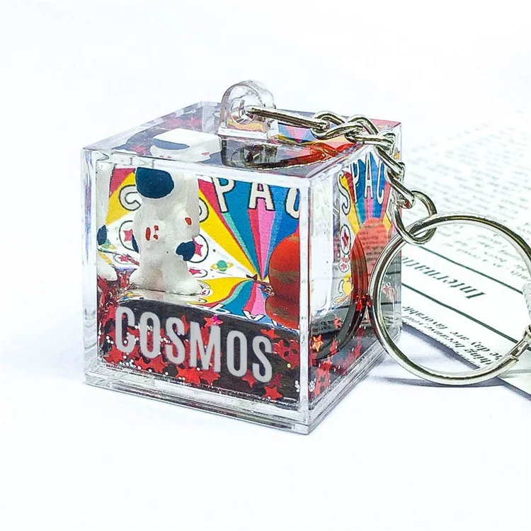 Хит продаж, подарки НАСА, креативный квадратный акриловый астронавт, брелок с подвеской в виде зыбучего песка, декоративный брелок для ключей в виде астронавта