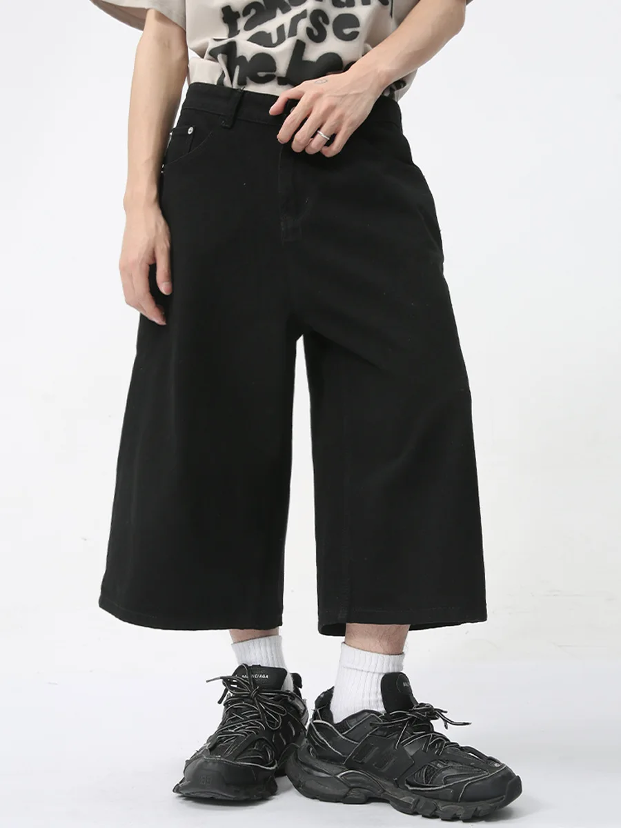 Pantaloni estivi dritti larghi da uomo, retrò, verdi, a gamba larga, drappeggiati, pantaloncini in denim corti, jeans larghi da uomo_voghion.com