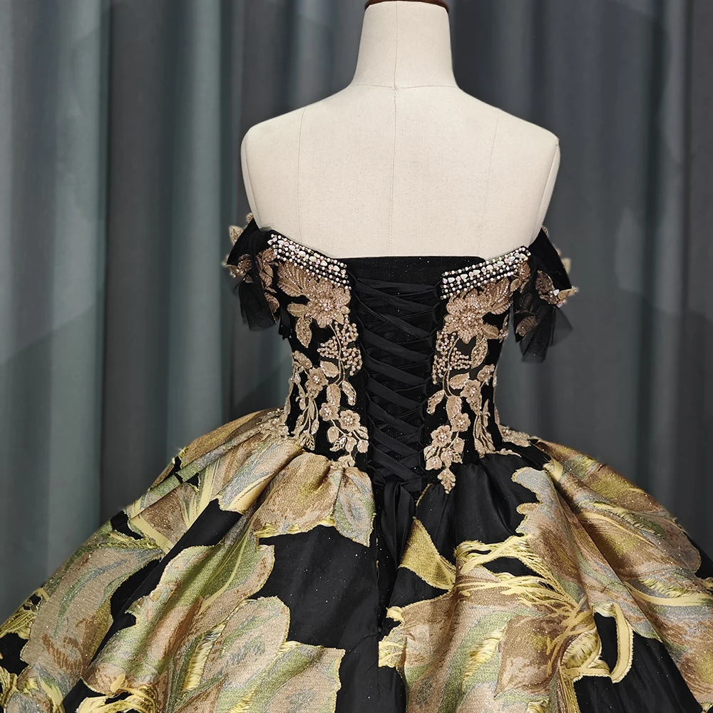 Floor Length Ball Gown Gold Flowers - 6758 Quinceanera Dress Floor Length Ball Gown Gold Flowers - 6758 Quinceanera Dress