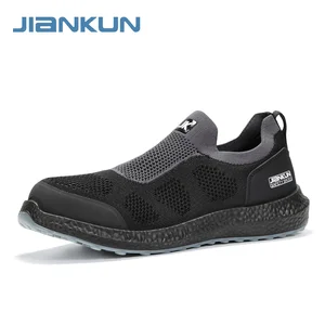 JIANKUN Unisex Sports New Style Comfortable Flying Knit Safety Shoes Supper Non-Slip PU+PU Sole Anti-Smash/Puncture Plastic Toe
