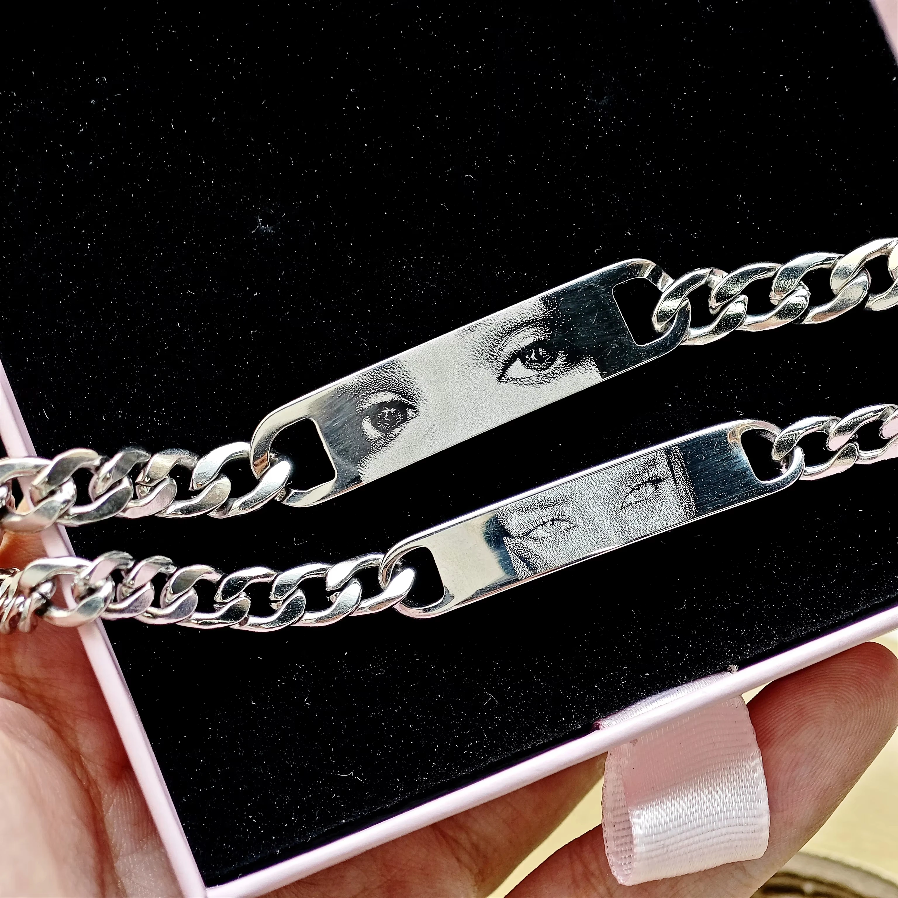 Stainless Steel Cuban Chain Custom Eyes Bracelet by Lateefah