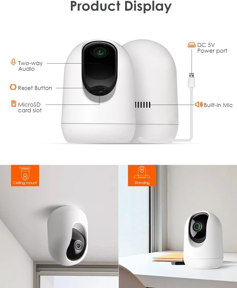 2.4G 5G WiFi屋内防犯カメラ2k PTZペットカメラCloudEdgeアプリ付き24