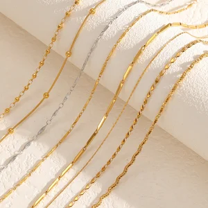 MW Golden 18k Light Luxury Fashion Simple High-end Style Stainless Steel Bamboo Sporty Unisex Daily Wear Necklace