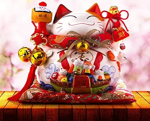 大型 陶器 製 商売繁盛 招き猫, 開業祝いに最適な縁起物, 風水