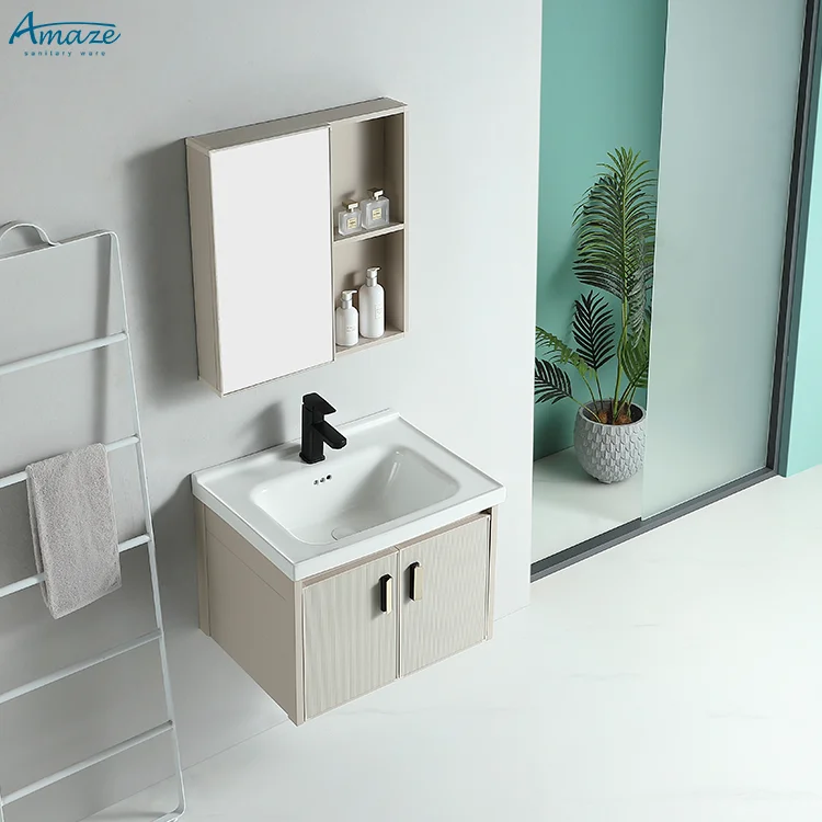 China high quality design vanity bathroom mirror modern wall mounted bathroom cabinet basin sink manufacture