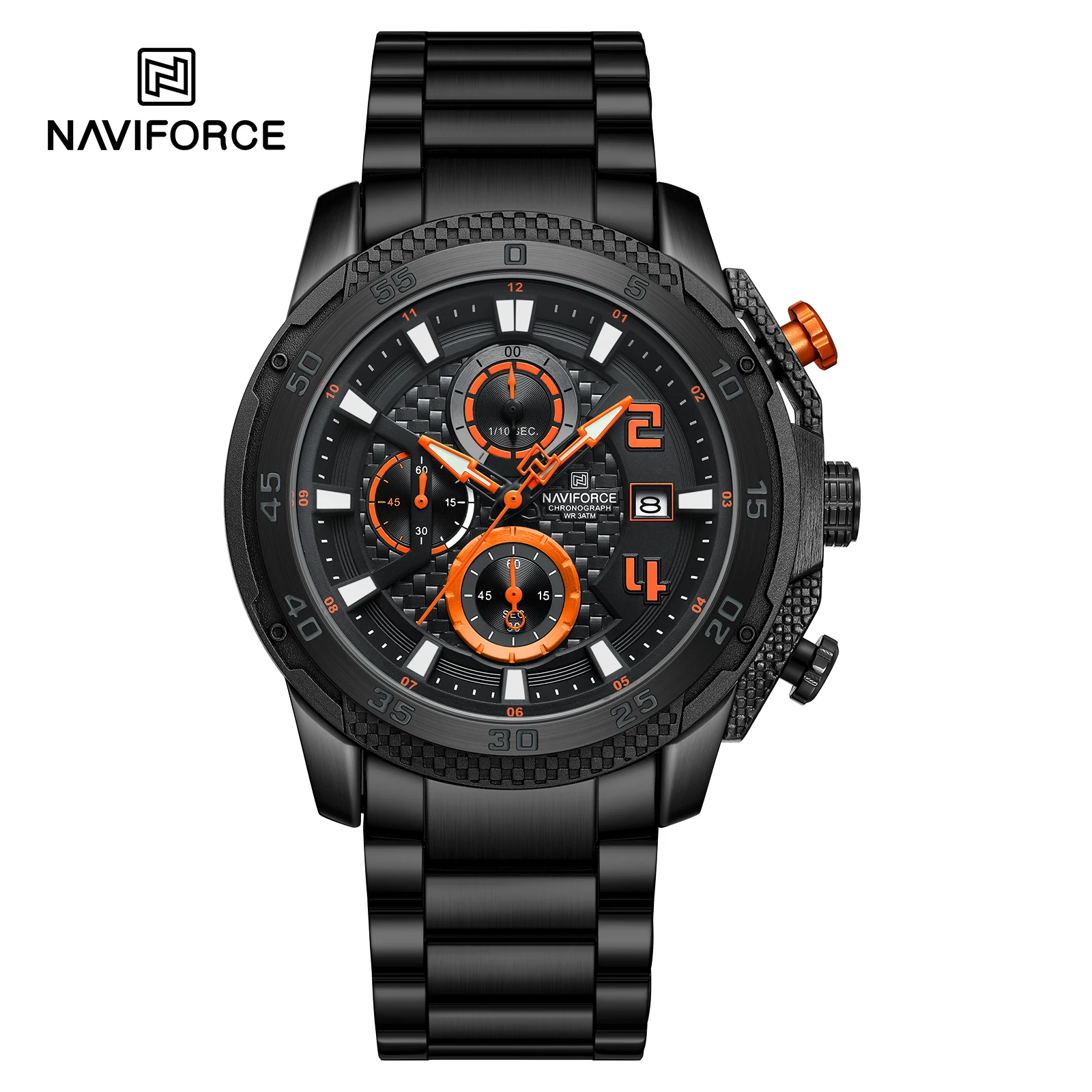 NAVIFORCE 8047 Men Watch Sport Top Brand Luxury Chronograph Date Original Wristwatch Stainless Steel Watches Quartz Male Clock