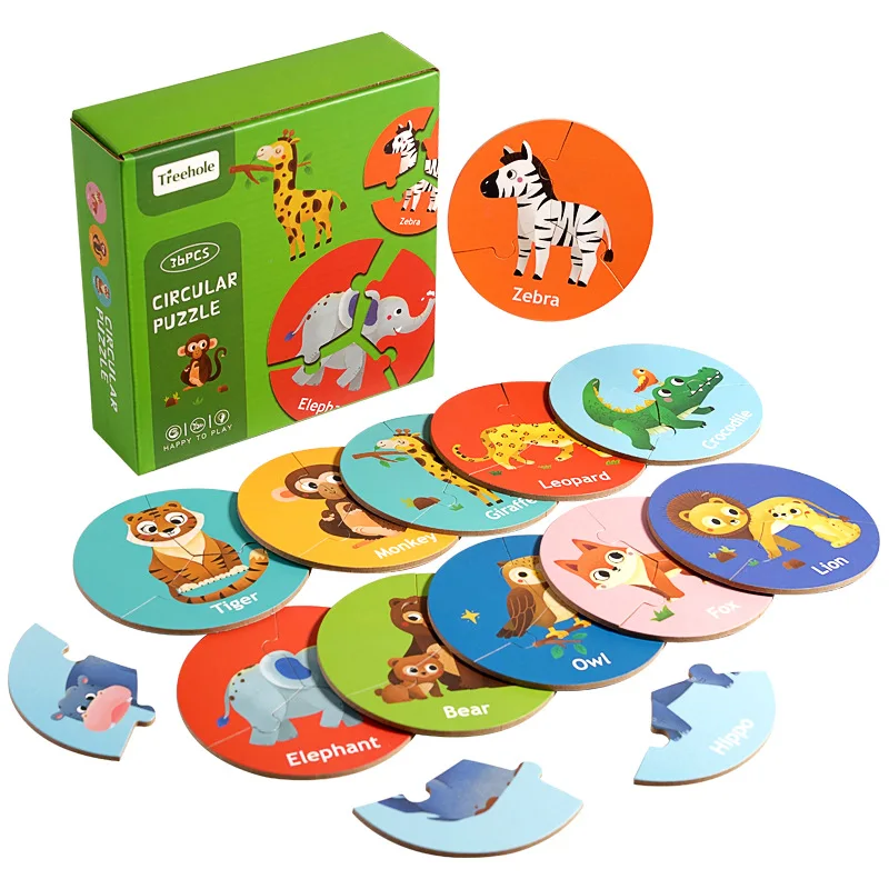 Dziecięcy Edukacyjny Drewniany Puzzle Zabawka 36pc Las Morskie Zwierzęta Kognitywny Drewniany Okrągły Puzzle Gra Dziecięce Drewniane Zabawki