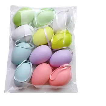 12 Pcs Blank Solid Colors Plastic Easter Eggs With Hanging Ribbons Easter Decorations