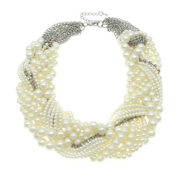 Exaggerate Multilayer White Pearl Braids Necklace For Women