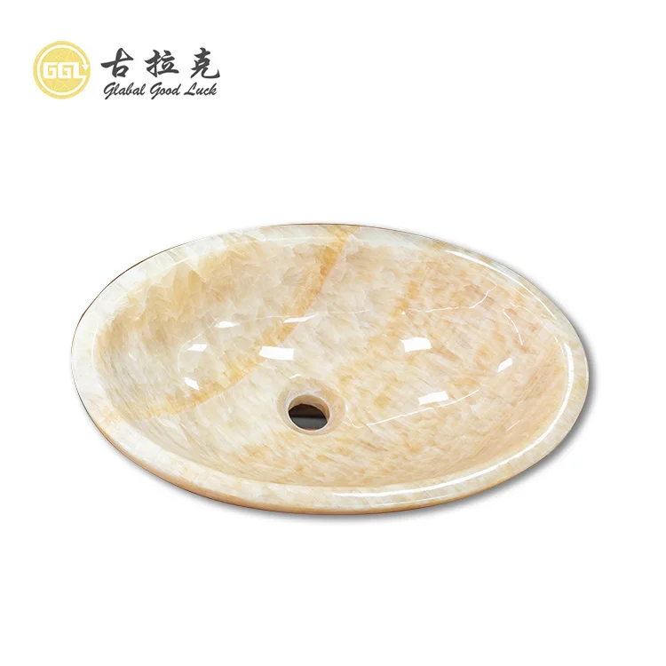 Nature Marble Stone One Hole Bathroom Sinks Surface Polish Round Carved Marble Basin Sink