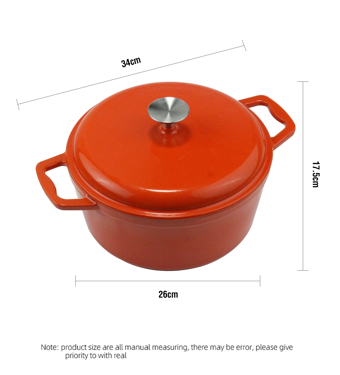 Cast Iron Dutch Oven Pot With Lid,Heavyduty Casserole Dish,Stainless Steel Knob,For Braising