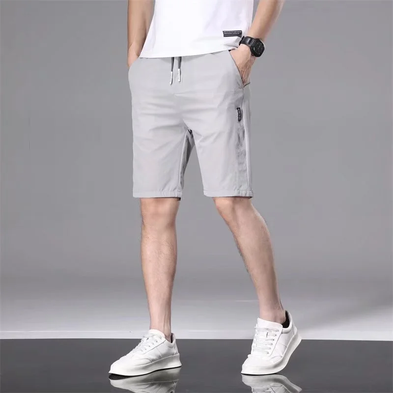 Men's Ice Silk Trousers Solid Color Mid-waist Loose Breathable Straight ...