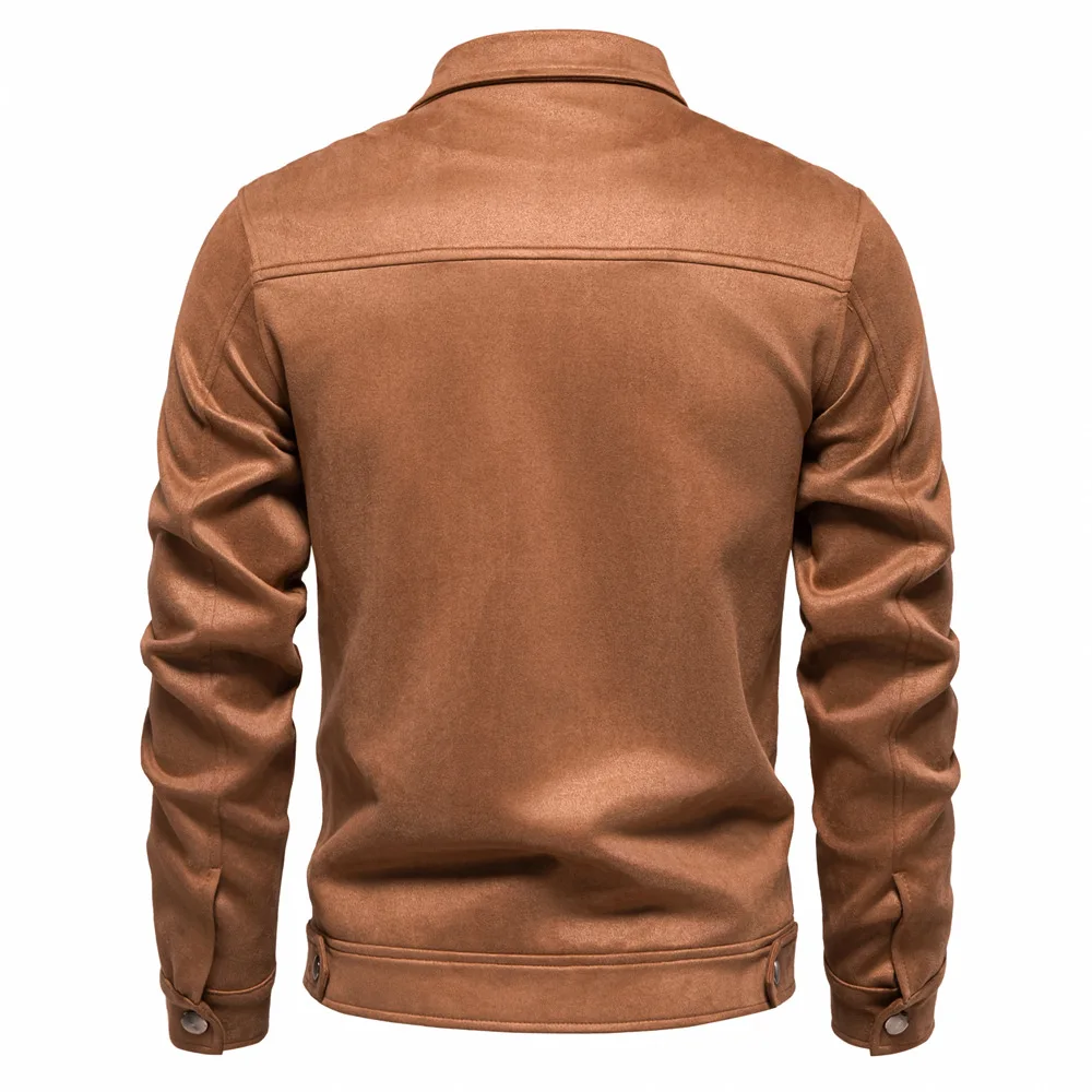 Men's Suede Jacket Solid Colour Lapel Casual Outdoor Autumn Coat_voghion.com
