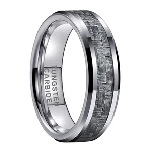 Coolstyle Jewelry 6mm Tungsten Ring for Men Women Engagement Wedding Band Gray Carbon Fiber Inlay Beveled Comfort Fit