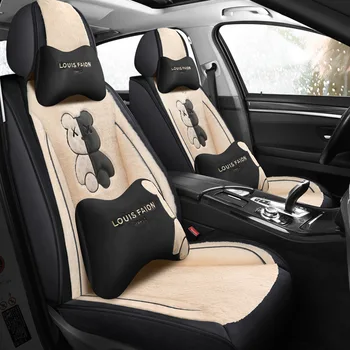 Wholesale New Trendy Bear Plush Universal Full Coverage Car Seat Cushion Cover Winter Warm Car Seat Cover Full Set