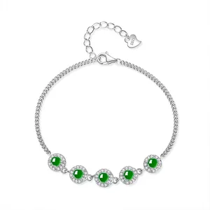 Ethnic Natural Jadeite Sun Green Jade Bracelet 925 Sterling Silver Inlay Original Design D761 Fashion Women's Party Accessories