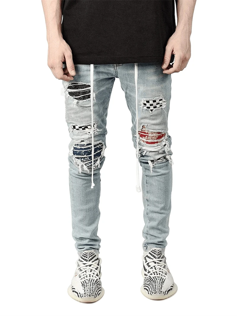 Stylish Men Patched Blue Jean Pants 