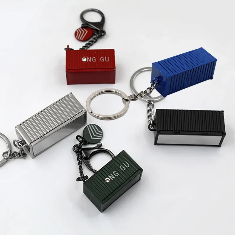 Promotional Unique 3D Luxury Shipping Container Rectangular Key Chans Custom Logo Colorful Souvenir Business Gift Metal Keychain