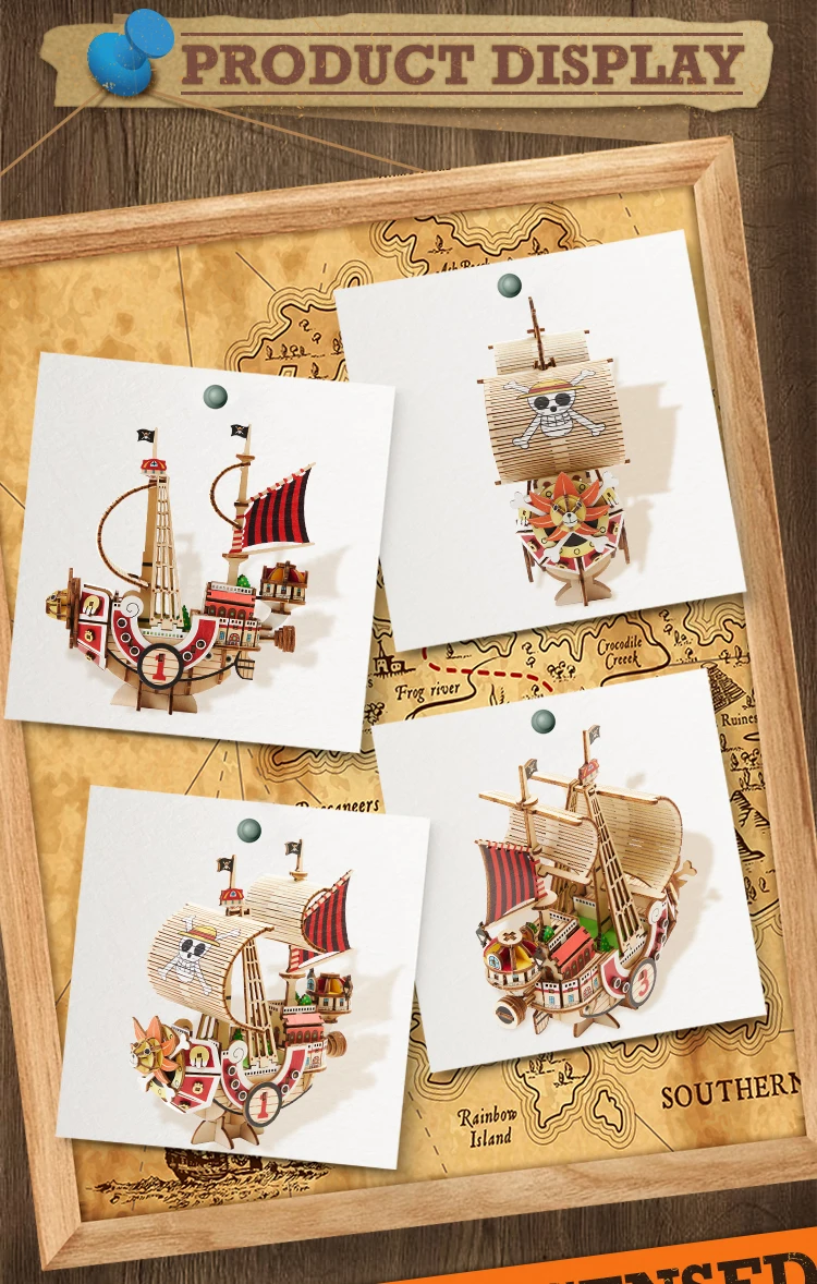 Official Licensed One Piece Thousand Sunny Wood Puzzle Craft Wooden 3d Puzzle Toy For Worldwide
