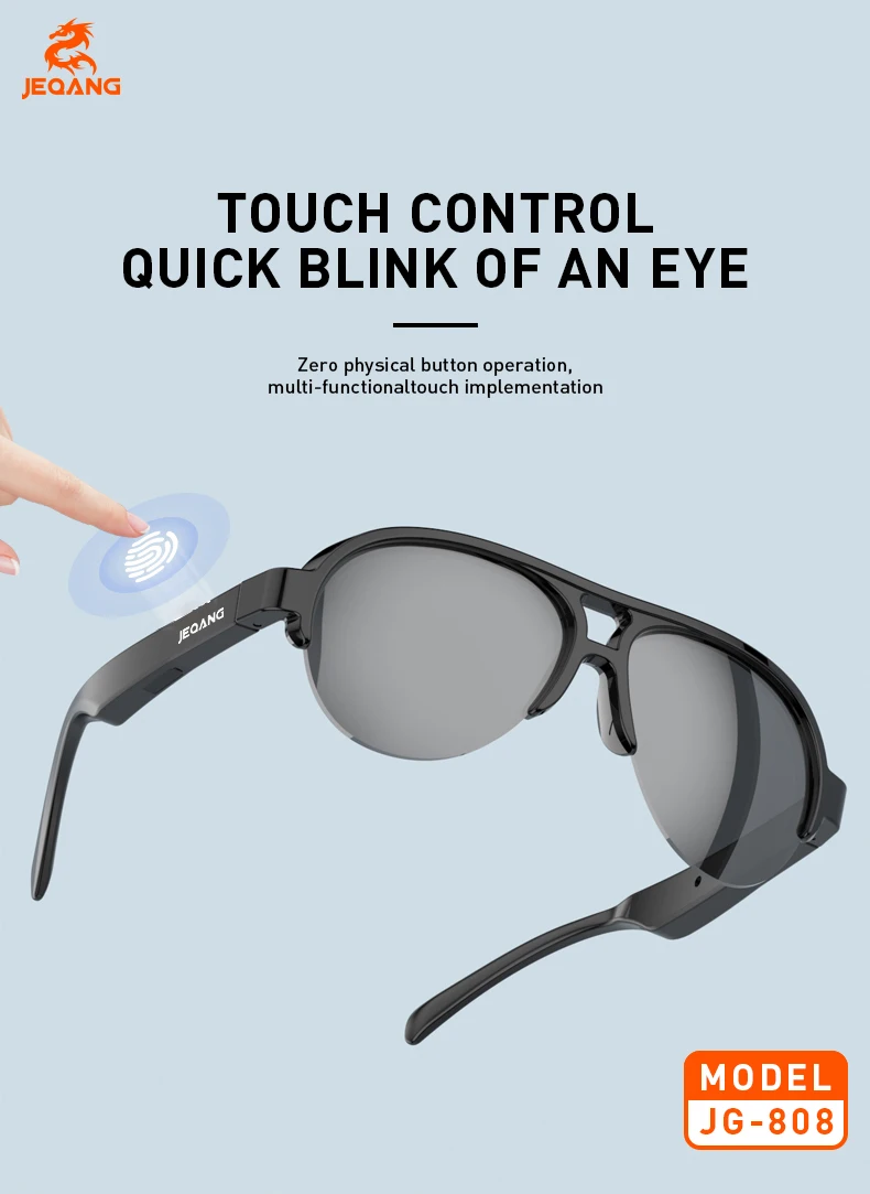 Jeqang-808 Smart Glasses New Release Intelligent Audio Harmful Light Blocking Clearer Field View IPX4 Waterproof Clearer Field
