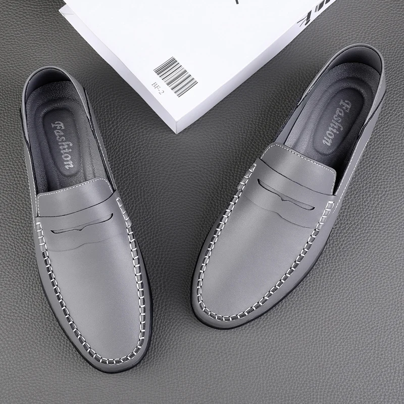 Genuine Leather Shoes Waterproof Handmade Sewing Comfortable Casual Large Size Walking Shoes Driving Shoes Loafer for men