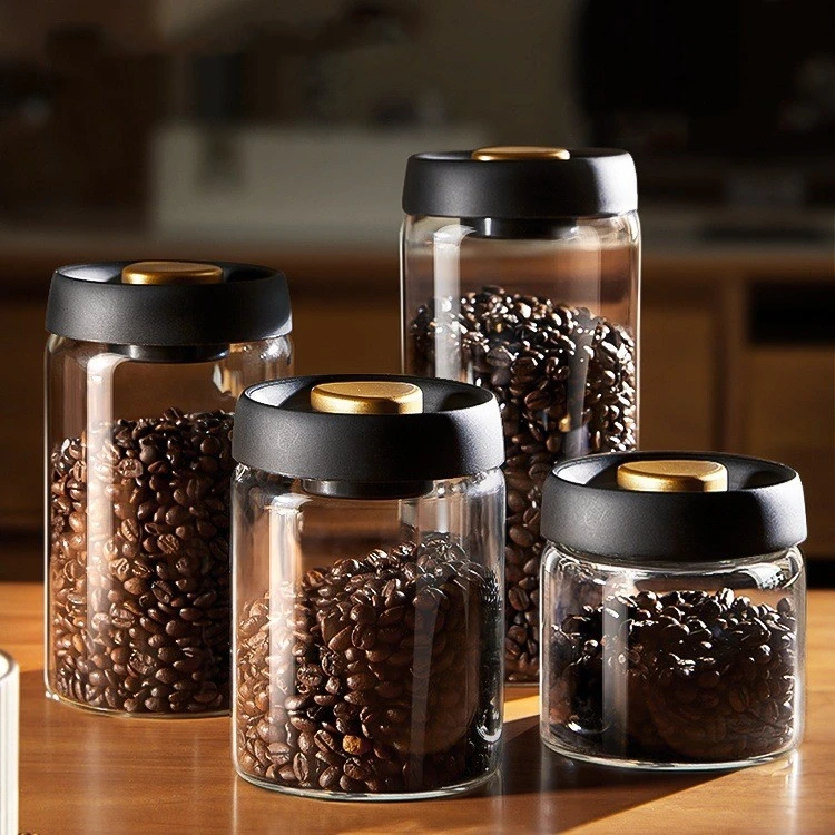 Handmade Luxury High-Borosilicate Glass Coffee Storage Jar 500ml Capacity Silicone Cover Vacuum-Sealed Long-Term Food Storage