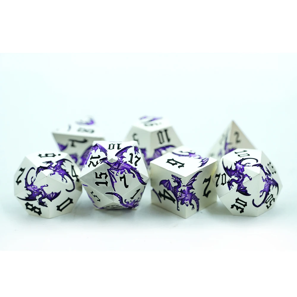 D&D 7피스 화이트 퍼플 드래곤 RPG 게임 주사위 세트 테이블탑 게임용 다면체 형태