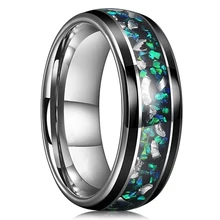 fashion jewelry ring silver men tungsten carbide ring with groove inlay green opal comfort it men ring