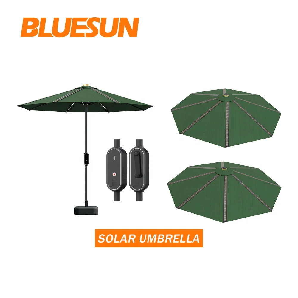 Bluesun Solar Umbrella 50w Thin Flim Solar Panel Umbrella Portable Power  Bank for Cafe bar Beach with USB Charger