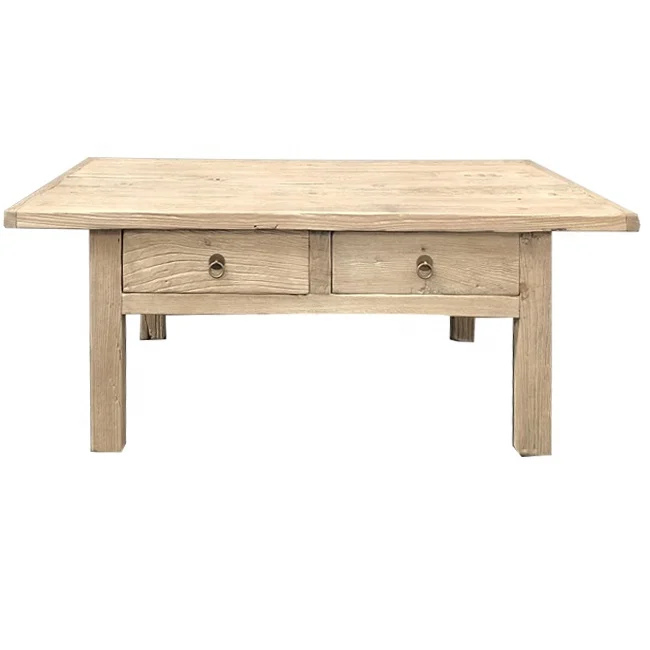 Antique Style Distressed Multifunctional Industrial Solid Wood Drawers Center Coffee Table