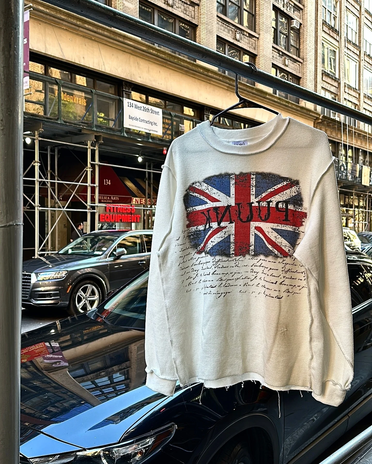 Salati Wholesale Vintage Neck Screen Printing Waffle Knit Heavyweight Oversized 100% Cotton Thermal Full Long Sleeve Men's gallery 2