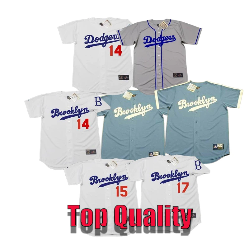 Wholesale Men's Brooklyn 13 Ralph Branca 14 Gil Hodges 15 Sandy Amoros 17  Carl Erskine Throwback Baseball Jersey Stitched S-5xl From m.