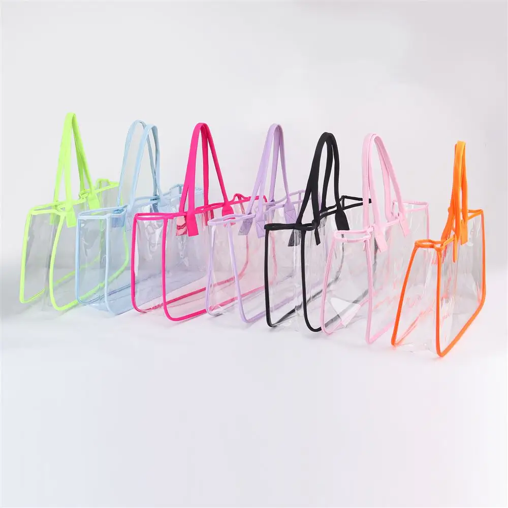Keymay High Quality Girls Personalized Summer Vibe Waterproof Beach Tote Women Transparent Bag Clear Handbags Pvc Beach Bag