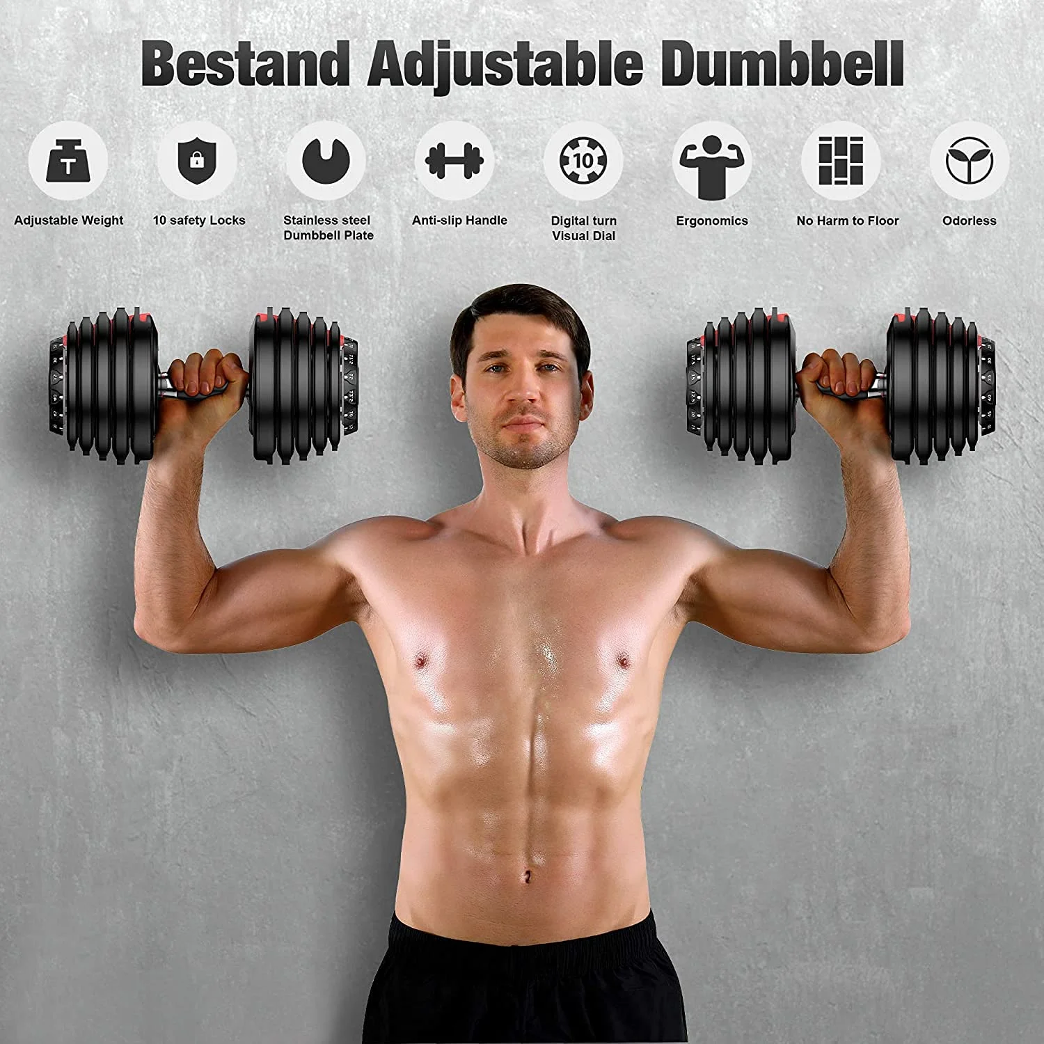 Full Body Workout Fitness Men And Women Black Anti-Slip Fast Adjust Weight Metal Handle Adjustable Dumbbell by Turning Handle