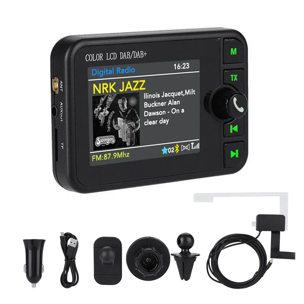2.4-Inch Color LCD DAB/DAB+ Radio Receiver BT Wireless Compatible MP3 Player FM Car Digital Signal Broadcasting for 1 Year