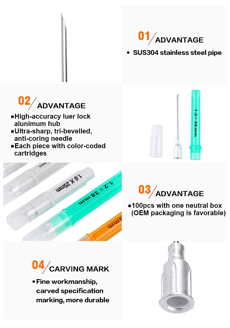 Cettia Hard Pack Disposable Aluminum Hub Hypodermic Needles For Animal