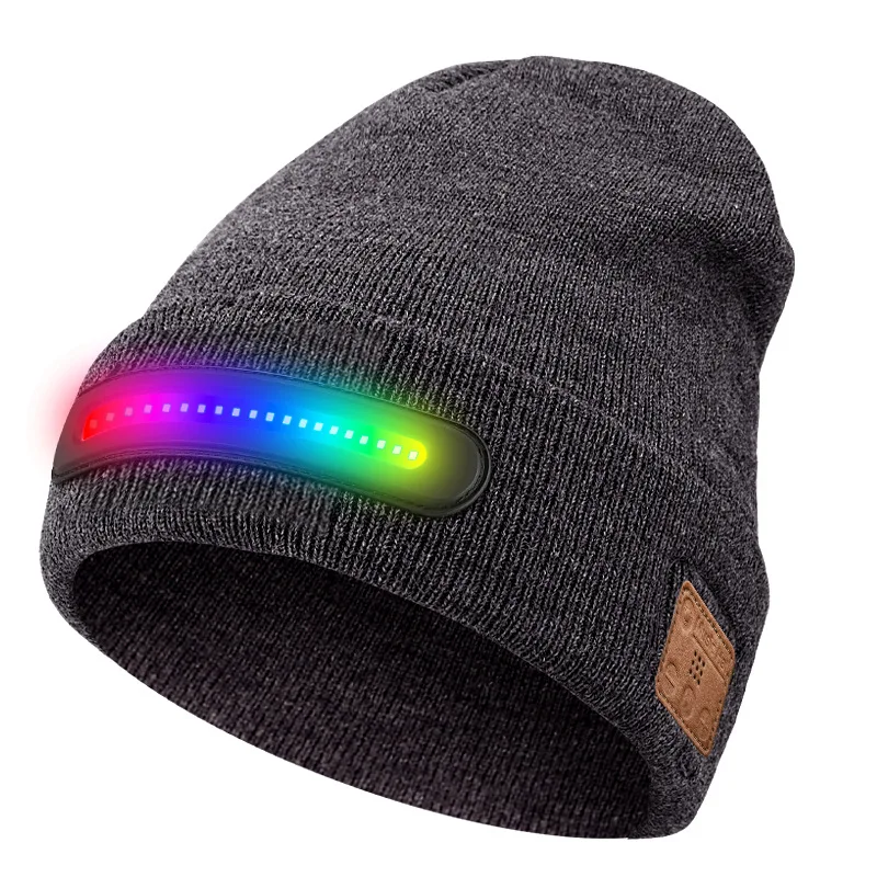 Headphones Built-in Speaker Mic Bluetooth LED Light Beanie Musical Knit  Beanie Hat for Men Women Dad