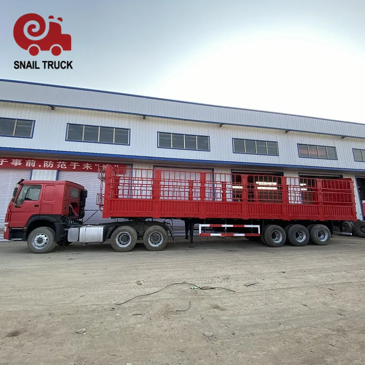 Snail Truck 3 Axles Side Wall Trailer Fence Cargo truck Semi Truck Trailer